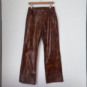 12th Tribe women brown faux leather straight leg casual pants size large